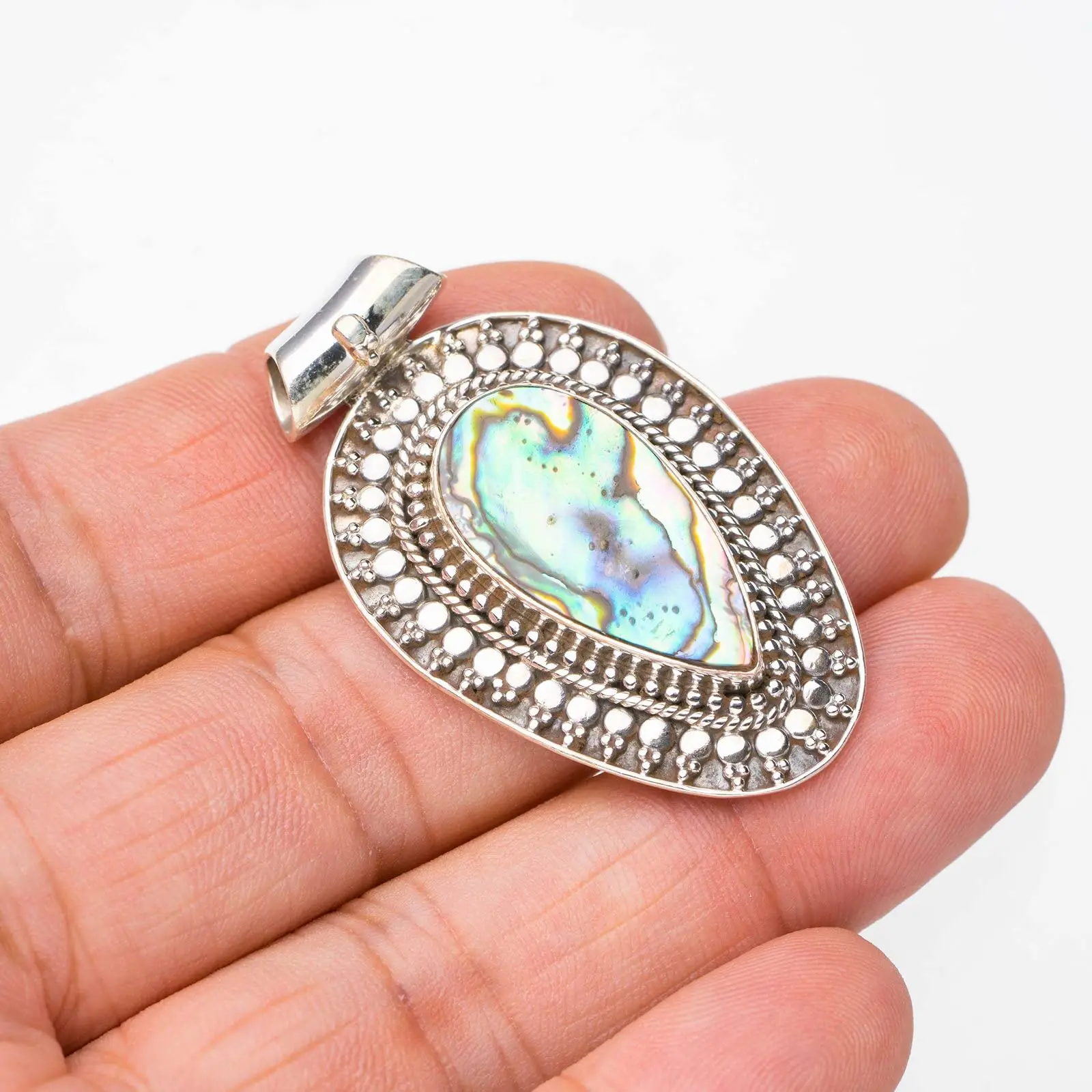 

StarGems® Natural Abalone Shell Handmade 925 Sterling Silver Pendant 1.75" E5017