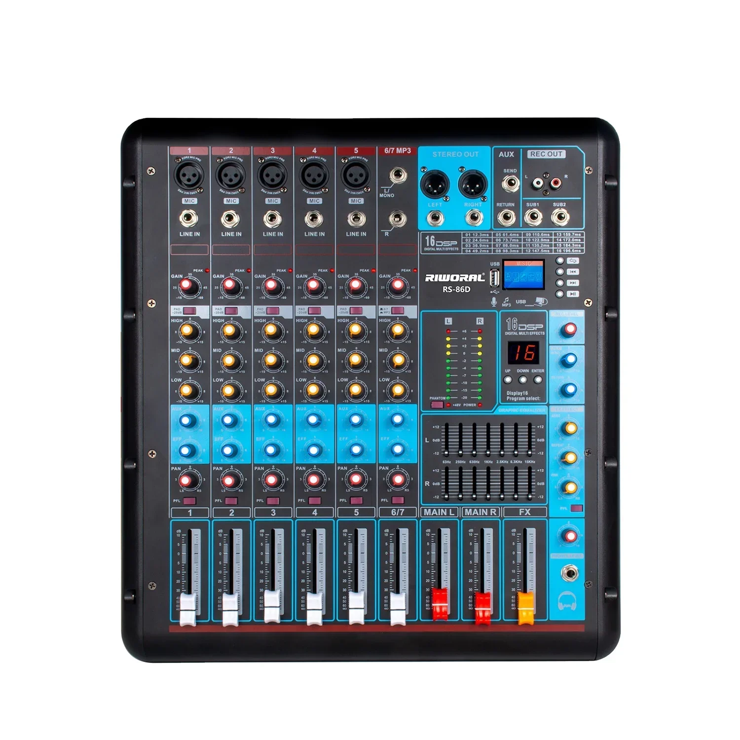 RS-86D Professional Digital Audio Mixing Console Power Mixer Amplifier with 48V Phantom Power