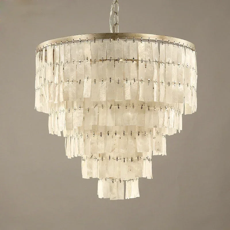 

Retro Gold Shell Chandelier Loft Restaurant Pendant Lighting Retro Silver Bar French Bedroom Chandeliers For Living Dining Room