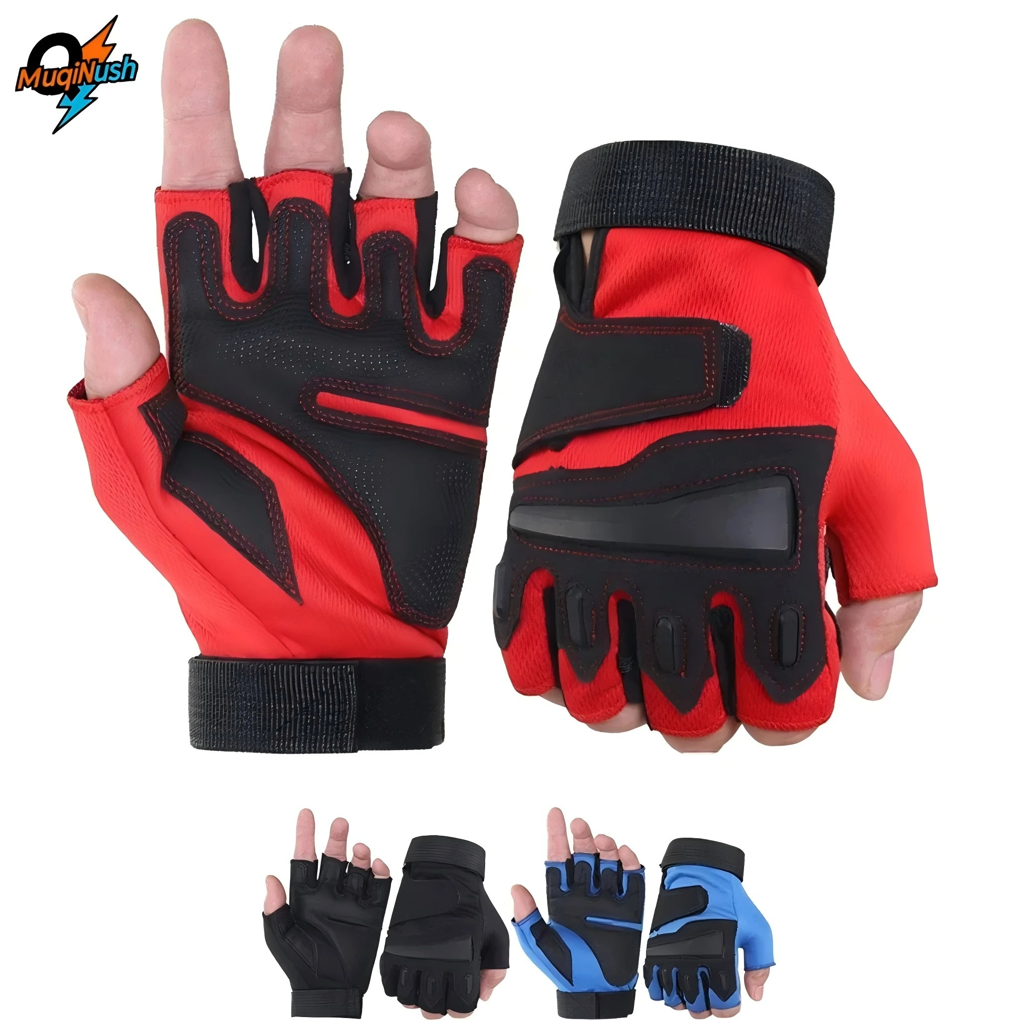 

MuqiNush Men's Half Finger Glove Fingerless Breathable Non-Slip Workout Tactical Combat Shooting Motorcycle Weight Lifting Sport