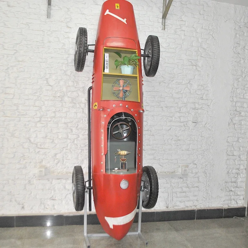 Creative red car models, antique bookshelves, handmade metal and iron crafts