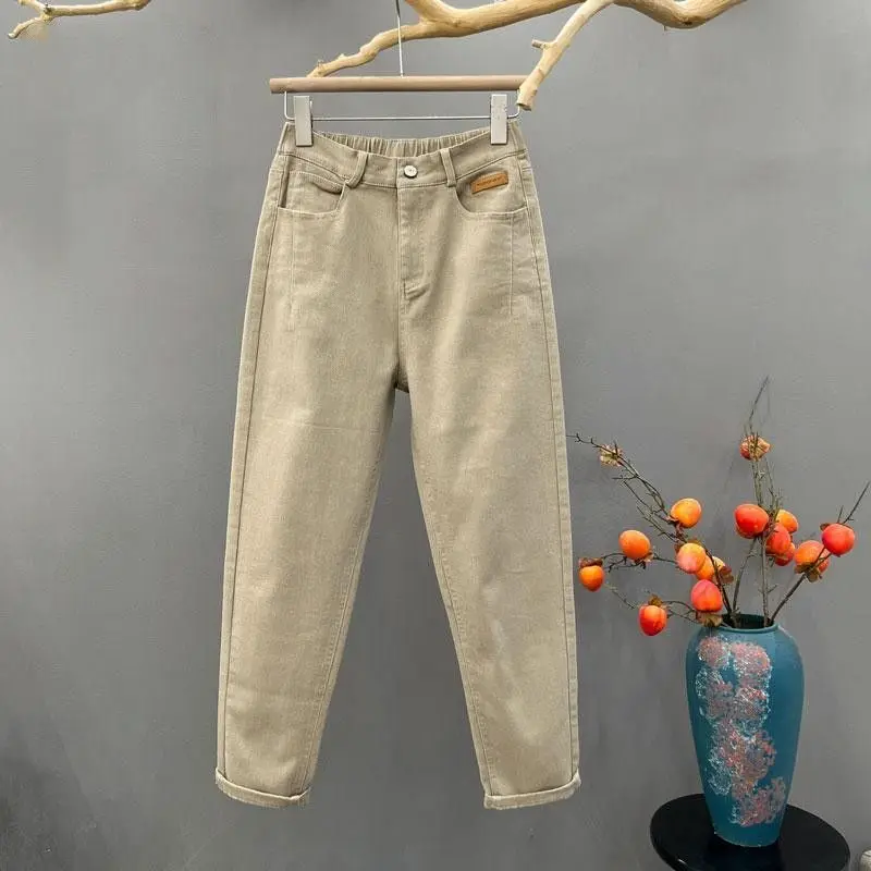 Simplicity Office Lady Summer Women's Solid Elastic Waist Button Pockets Zipper Fashion Casual Loose Haren Ankle Length Pants