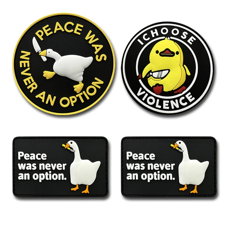 PEACE WAS NEVER AN OPTION Ducks patches hook luminous PVC Badges Reflective Tactical Patch For Clothing Bag DIY Accessories