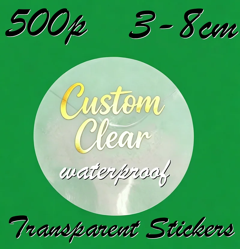 

50-1000PCS 3-8CM Waterproof Transparent Custom Stickers Personalized Logo Text Labels for Wedding Envelope Gift Packaging Decor