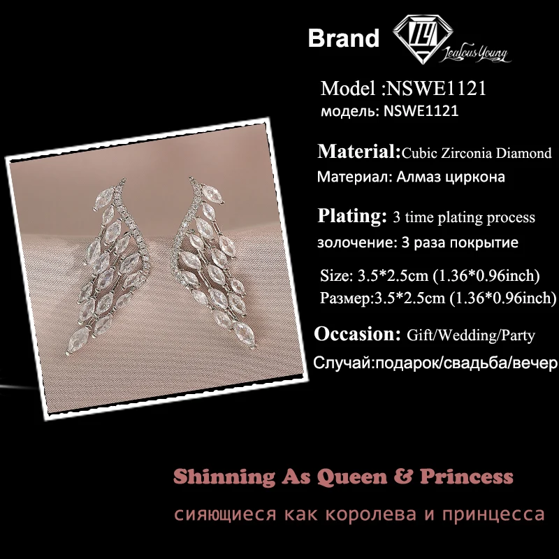 Silver Color Hollow Wing Shape Dangle Earrings Marquise Zirconia Wedding Earring for Women Party Jewelry Gift Pendientes Étnicos