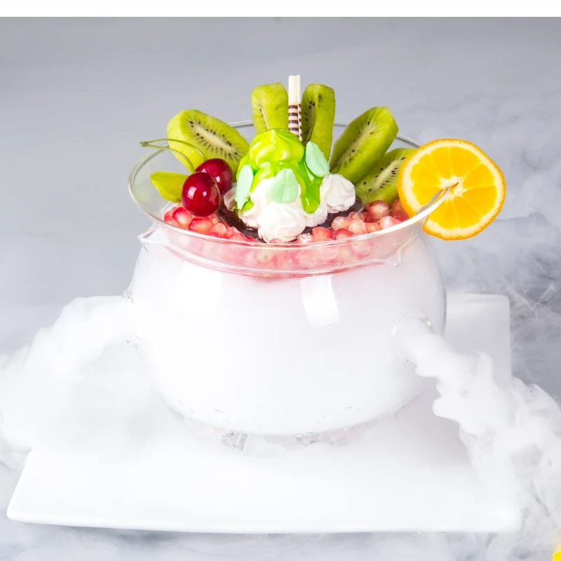 Cuenco de cristal para crema de humo y hielo seco, diseño artístico, ensalada de verduras, postre, cocina molecular, vajilla 2 en 1