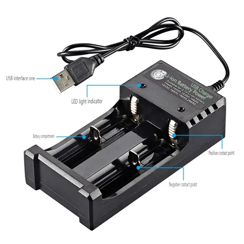 

2-slot Usb 18650 Battery Charger Dual Independent Charging Adapter 3.7v 4.2v Lithium Battery Charger