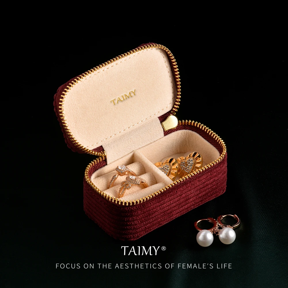 

TAIMY New Corduroy Jewelry Box Mini Ring Earrings Portable Travel Storage Organizer Accessories for Women Case Personalized Gift