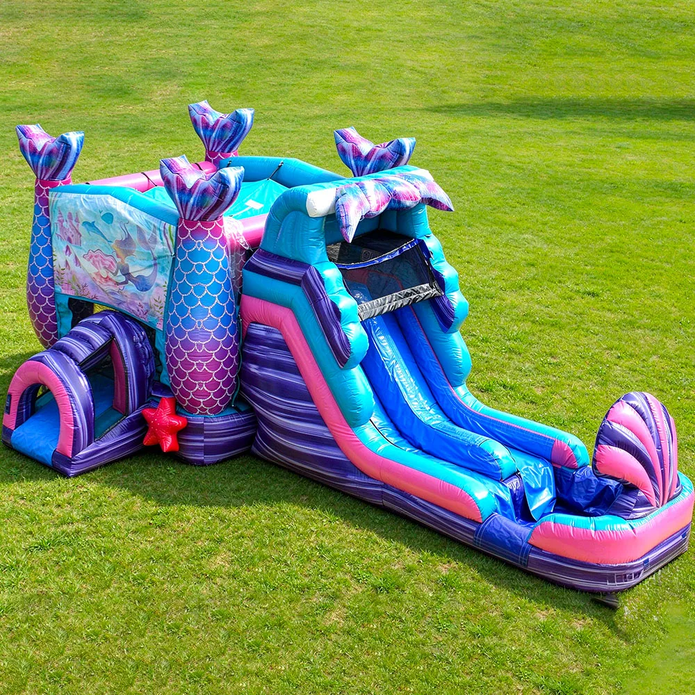 Water Slide Inflatable - Commerciële Zeemeermin Springkasteel Waterglijbaan Combo Opblaasbaar