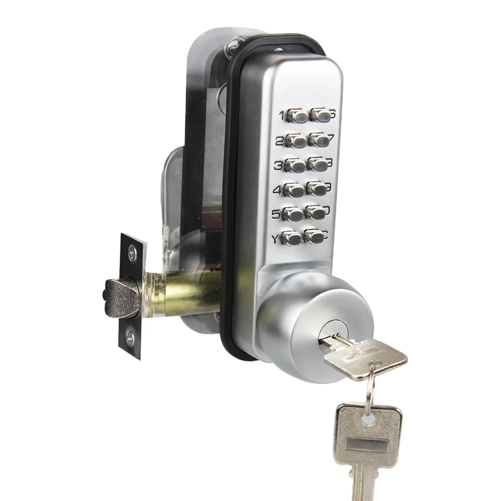 

Push bottom key and code release combination mechanical door lock