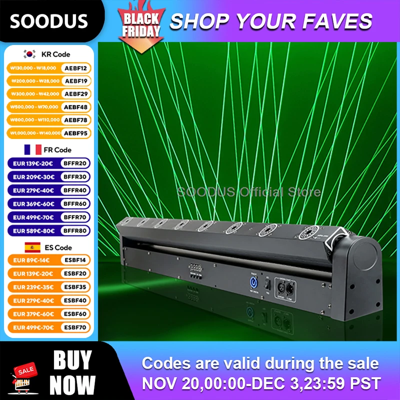 

Светодиодный светильник 500 МВт, 8-глазный сценический светильник DMX512, голосовое управление, атмосфера аудитории, зеленый свет для DJ KTV, свадебной вечеринки, диско-шоу, сцены