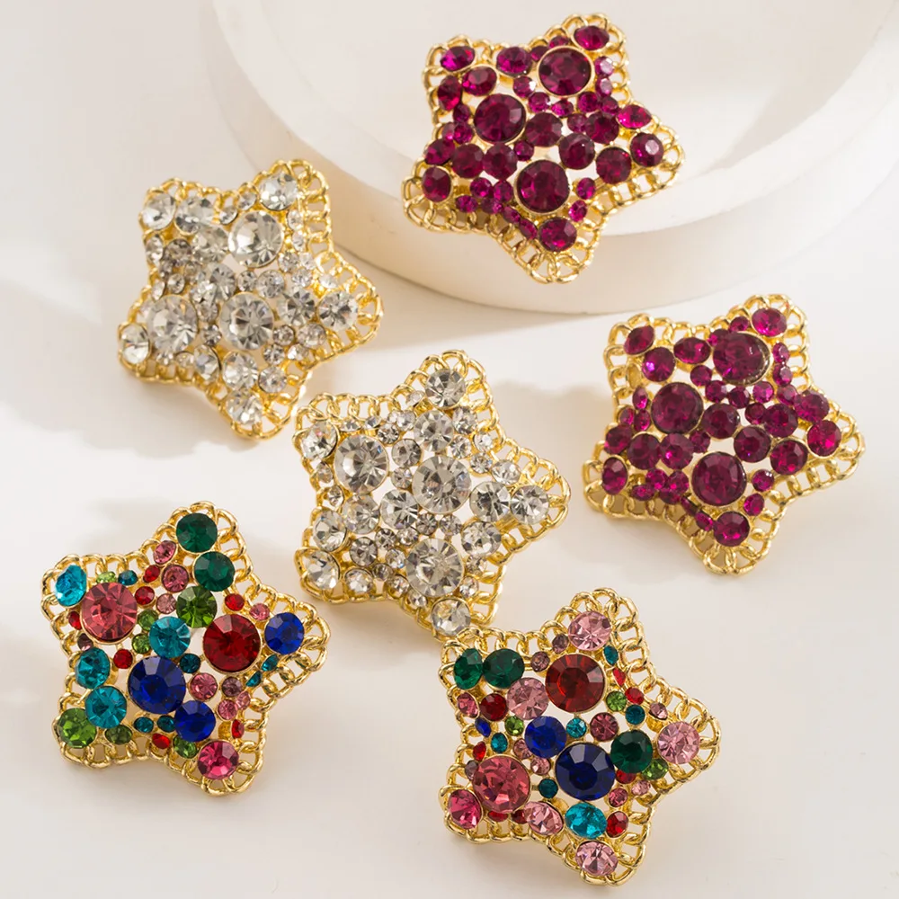 French small fresh five-pointed star stud earrings set with diamonds shiny summer niche high-end seaside resort style earrings