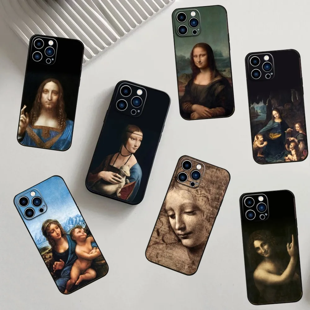 M-Mona Lisa Da V-Vinci Phone Case For iPhone 16,15,14,13,12,11,Pro,X,XS,Max,XR,Plus,Mini Soft Silicone Black Shockproof TPU