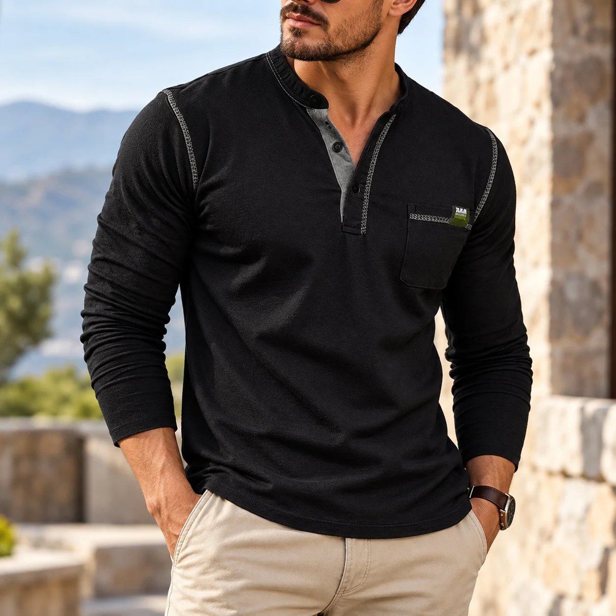 Long Sleeve Heat Set Shirt with Standard Thickness Pullover Crew Neck Not Hooded Men T Shirts and Tank Tops Winter Autumn Spring