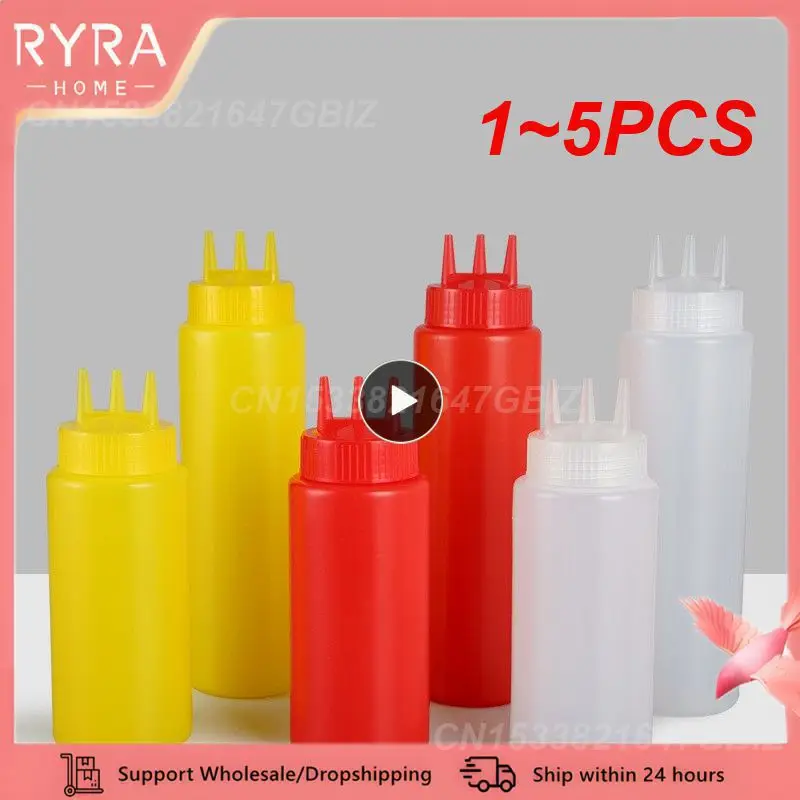 1~5PCS 650ml Ketchup Squeeze Bottle Plastic Condiment Squeeze Squirt Bottles 3 Hole Dispensing Bottles For Oil BBQ Sauces Paint