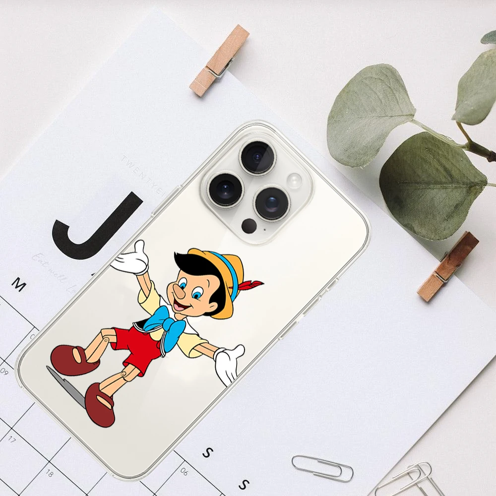 MINISO Pinocchio Phone Case for iPhone 12 11 13 14 15 16 Max Pro Plus Transparent Cover