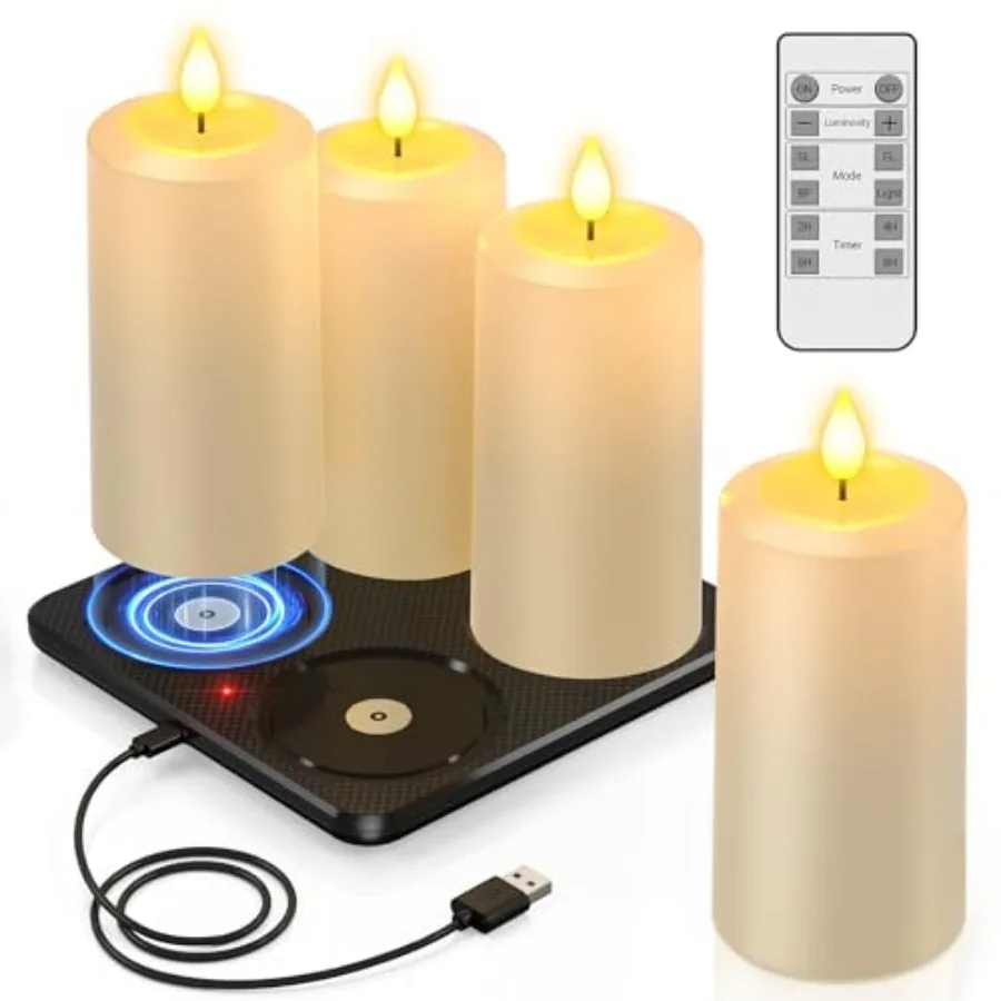 

Перезаряжаемые беспламенные свечи с пультом ДУ и магнитной зарядной базой, водонепроницаемые уличные свечи на батарейках, 4 штуки в упаковке