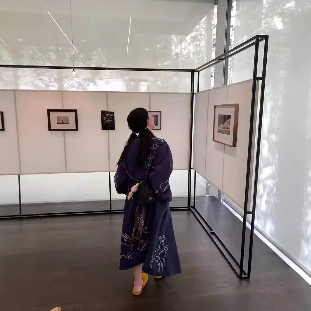 Sezanes fashion new retro corduroy jacket washed do old animal embroidery color collision lapel medium-length jacket men women