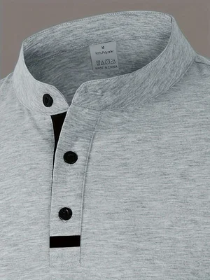 Dieses lässige Herren-Golf-Poloshirt mit Stehkragen ist ein einfarbiges Kleidungsstück mit kontrastierenden Details, das sich für Frühling, Sommer und verschiedene Anlässe eignet. – Detail 3