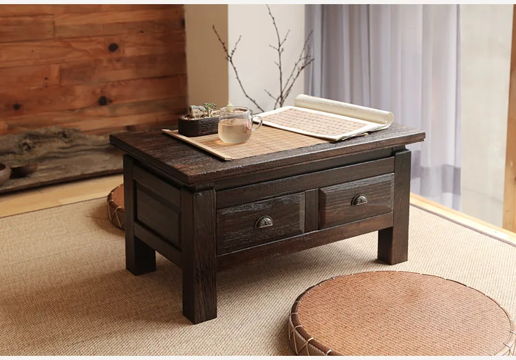 Japanese Antique Furniture Tea Table Wooden Storage Cabinet Two Drawer Paulownia Wood Asian Traditional Living Room Furniture