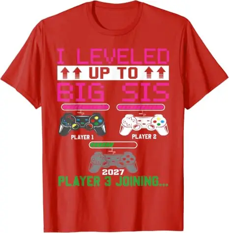 Leveled Up To Big Sister Again 2027 T-Shirt mit Aufschrift „Promoted To Big Sister“, Y2k Game Controller Gamer Saying Tee, Schwangerschaftsankündigung – Detail 11
