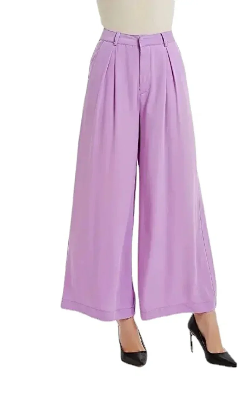 2023 Women Autumn High Waist Casual Wide Leg Long Pants Summer Thin Style Commuter Black pink blue purple red Trousers