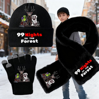 3PCS Game 99 Nights in The Forest Knitted Hats Scarves Gloves Winter Warm Cold Resistant Bean Hat Cartoon Pattern Set Home Gift