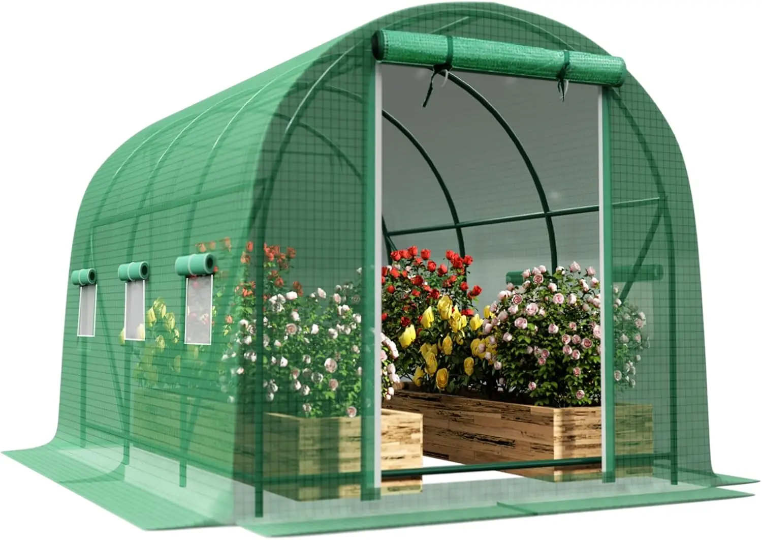 Walk-In Tunnel Greenhouse，Portable Plant Hot Housewith Dual Zippered Screen Doors & 6 Screen Windows Heavy Duty Plastic Plant