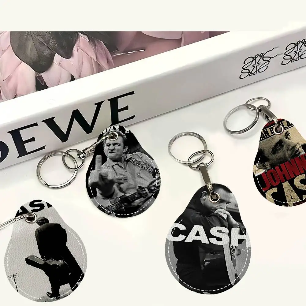 

Знаменитый американский певец Джонни Кэш: кожаный держатель для карт (1 шт.) с брелоком в форме капли, чехол для ключей, аксессуары для дверных замков