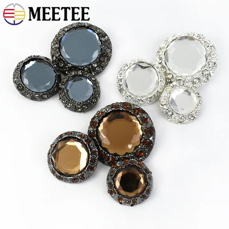 

Meetee 2/5Pcs 25/28/38mm Metal Rhinestones Crystal Buttons Coat Mink Fur Shank Button for Clothing Decorative Buckle Sewing