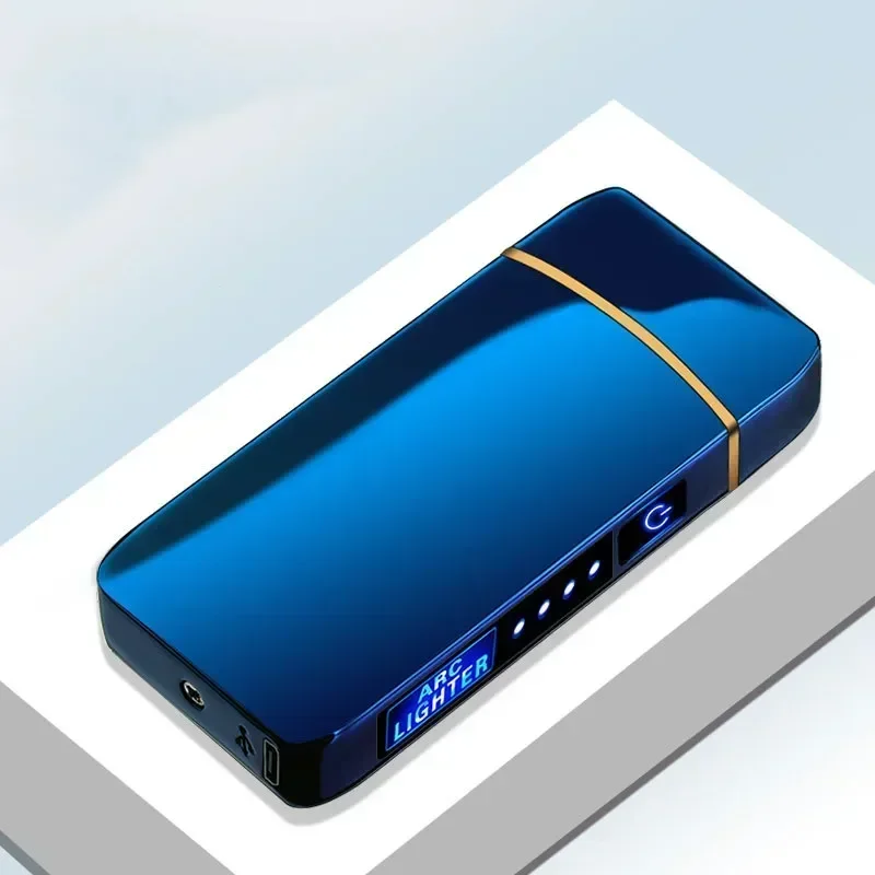 2026 New Windproof Electric Metal Lighter Double Arc Flameless Plasma Lighter USB Rechargeable LED Power Display Touch Sensor