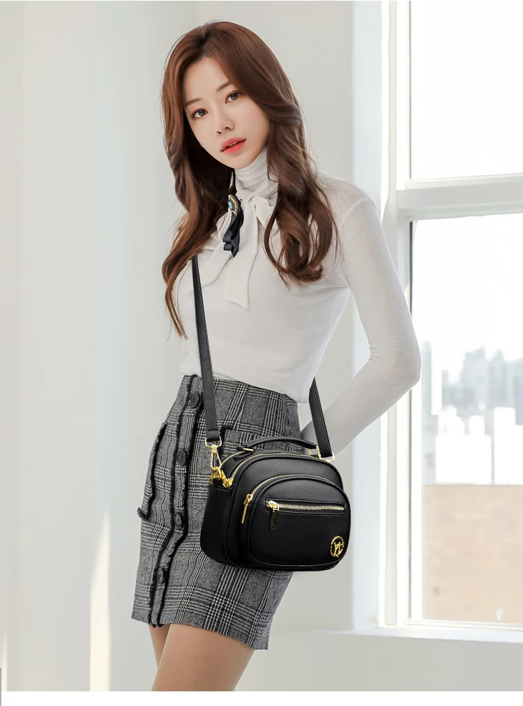Soft Pu Leather Versatile Large Capacity Three-Layer Practical Single Shoulder Crossbody Handbag for Women