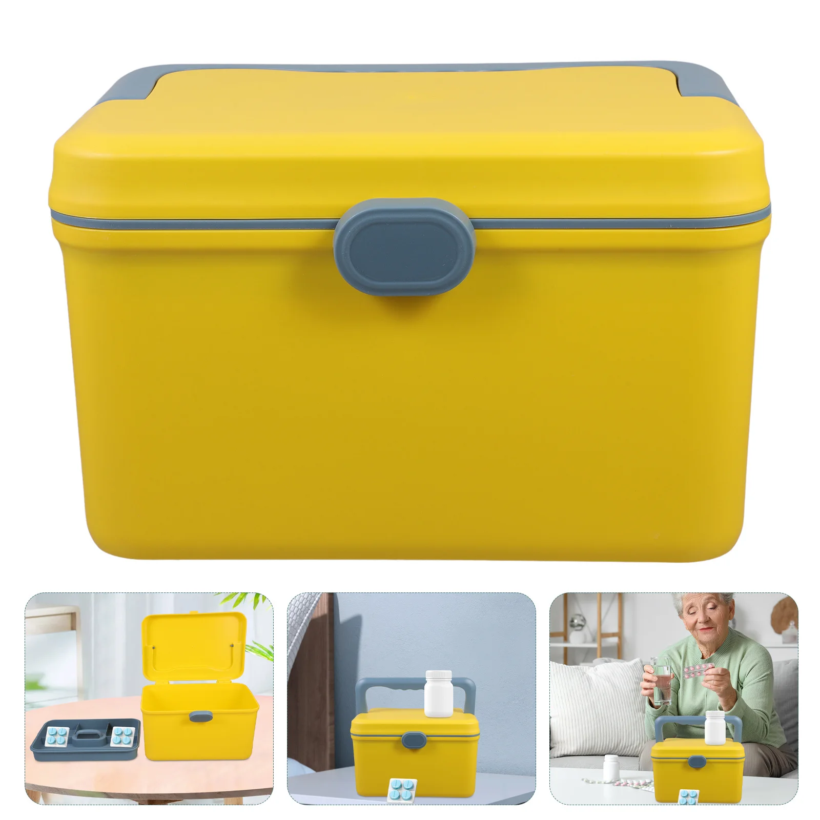 صندوق تخزين طبي ذو سعة كبيرة، صندوق بلاستيكي، مقبض أصفر، تصميم مدمج، منظم أدوية الطوارئ، حقيبة سفر #1