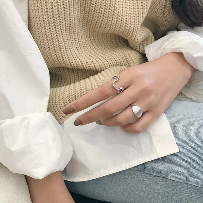 Korean Style S925 Sterling Silver Ring Female Ins Simple Non-Mainstream Irregular Line U-Shaped  Cool Stall  