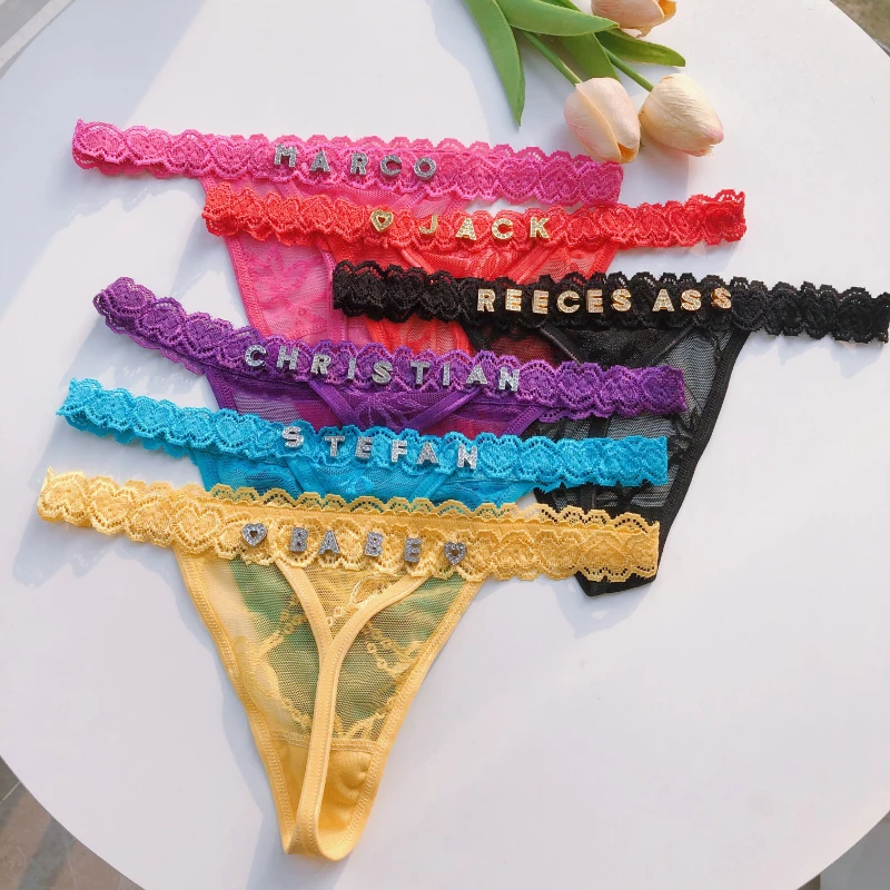 Custom Thong Name For Women Custom String tanga Name Sexy Lady Customized Panties Gold Letter Bikini DIY Personalised Thong