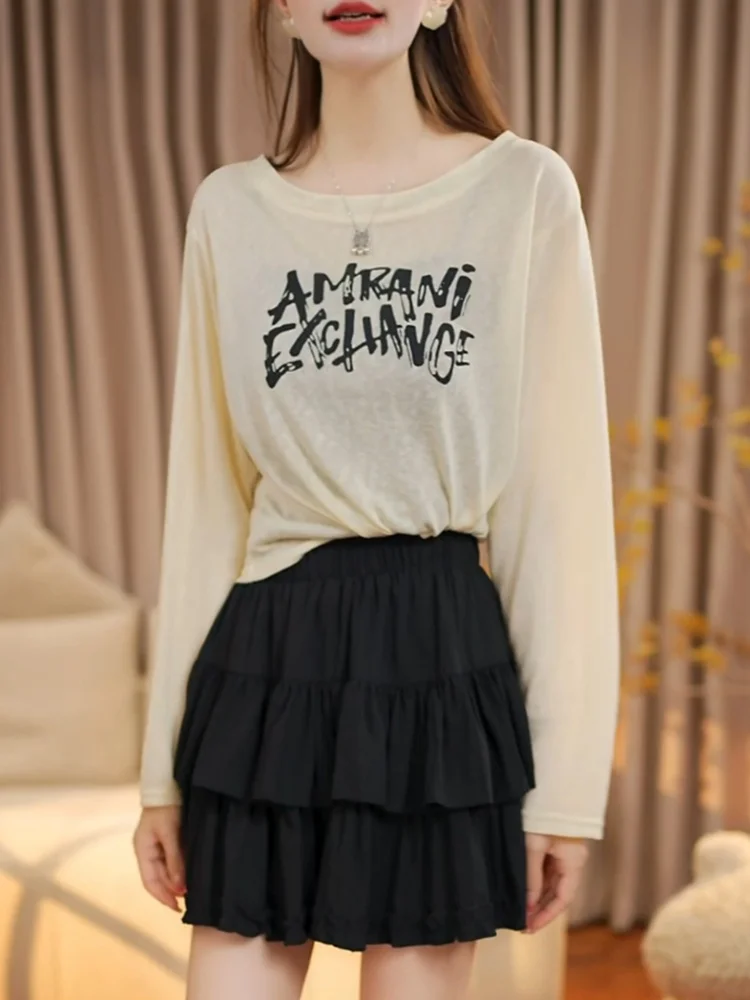 Women's Letter Print Sun Protection T-Shirt Thin Autumnal Wrap Design Korean Style Slimming Top Commute Wind Standard Fit