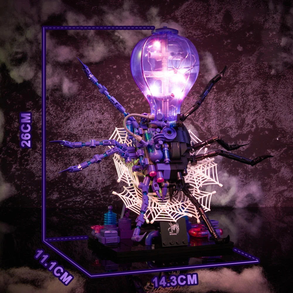 

573PCS Mechanical Spider Model Steampunk Style Blocks With LED Light Home Decor Insect Detailed Movable Joints Bricks Toy Gift