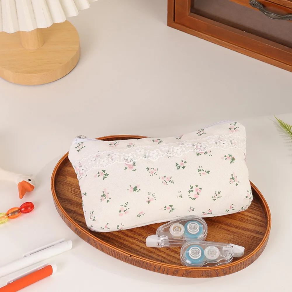 Cute Floral Print Pen Bag Large Capacity Multifunctional Pencil Case Stationery Bag Gift