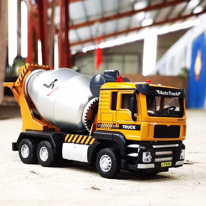 인기 폭발! 정교한 합금 소재의 후진식 콘크리트 믹서 트럭 모형 장난감, 시뮬레이션 사운드 및 조명 포함