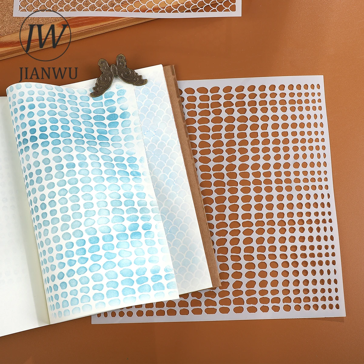 JIANWU Red Brick Honeycomb Fish Scale Graphic Plastic Masking Panel Material Stamp Creative DIY Student Supplies Stationery