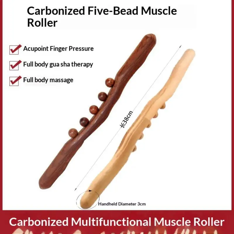 Guasha 5-Bead Wood Massage Roller Stick Lymphatic Drainage Tool for Full Body Relaxation Home Travel Use view 4