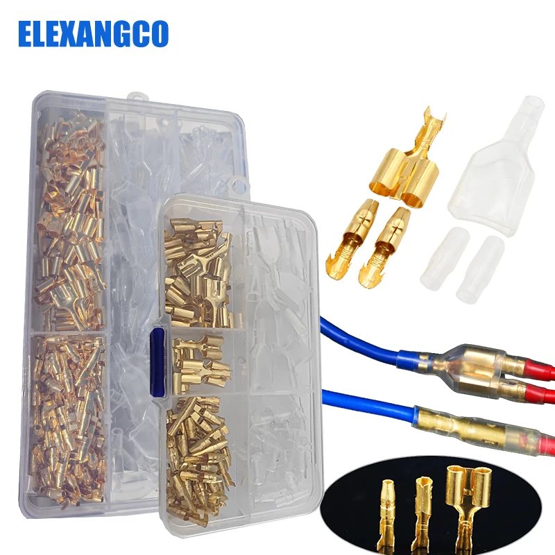 1 to 2 Bullet Wire Terminal 4.0mm Brass Cone Split Terminal with Transparent Insulation Sheath Assortment Kit 20/30/50 Sets Boxe