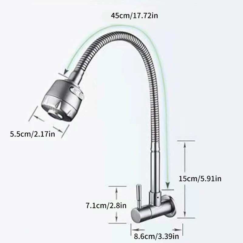 New Functional Wall Mount Kitchen Faucet Single Cold Use 360 Rotation Water Tap