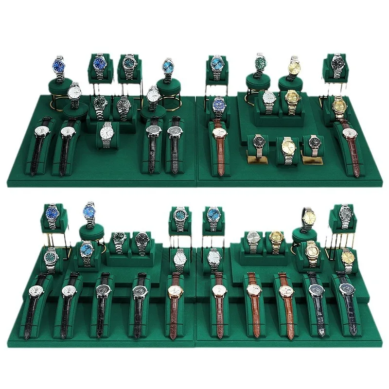 

Green Organizadores Набор подставок для часов из микрофибры Зеленый поднос для дисплея часов Органайзер для дисплея с лестницей для живых часов