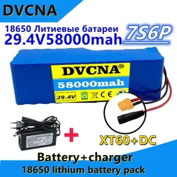 2024 7S6P 24V 29.4 V 58000mah rechargeable lithium battery 18650 charger custom plug, with BMS DIY battery pack+free shipping