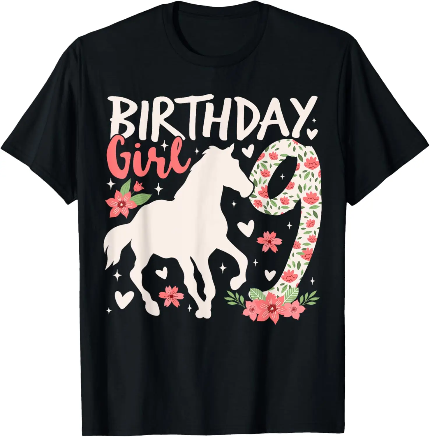 Kids 9 Years Old Horse Birthday Girl Party 9th Horses Lover T-Shirt