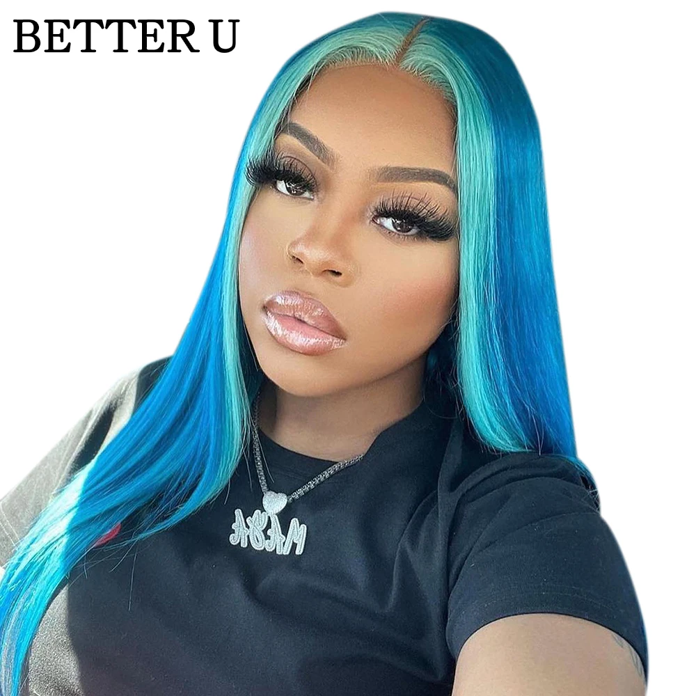 

Highlight Blue Straight 13x6 HD Lace Front Human Hair Wigs Pre Plucked Brazilian Human Hair Wig 13x4 Lace Frontal Wigs For Women