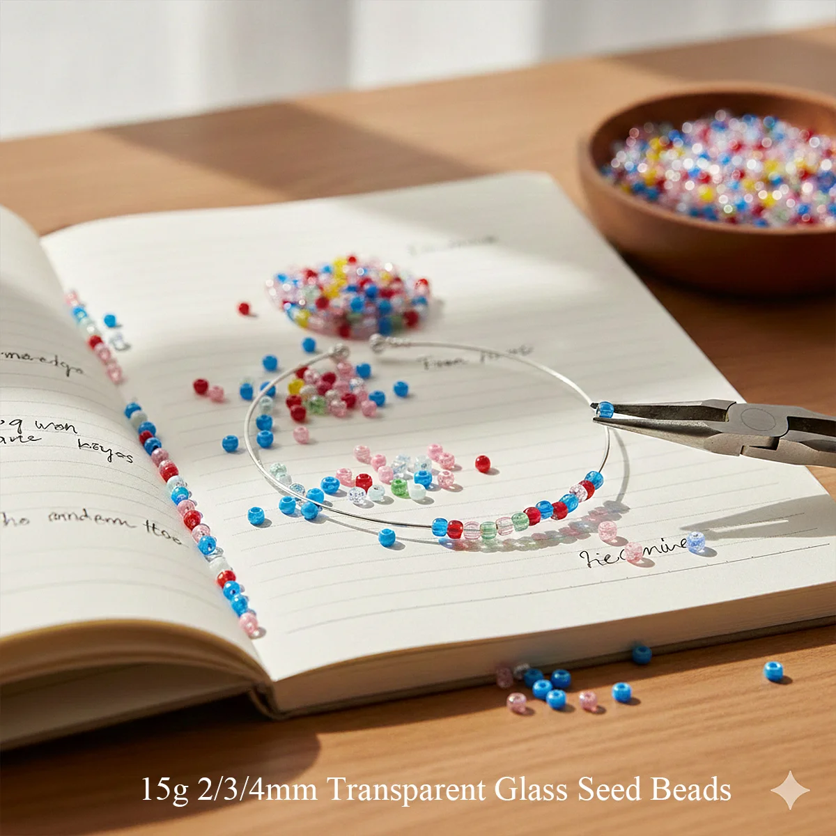 

15g 2/3/4mm Transparent Glass Seed Beads Round Rice Beads for DIY Bracelet Necklace Jewelry Making Artware Decoration