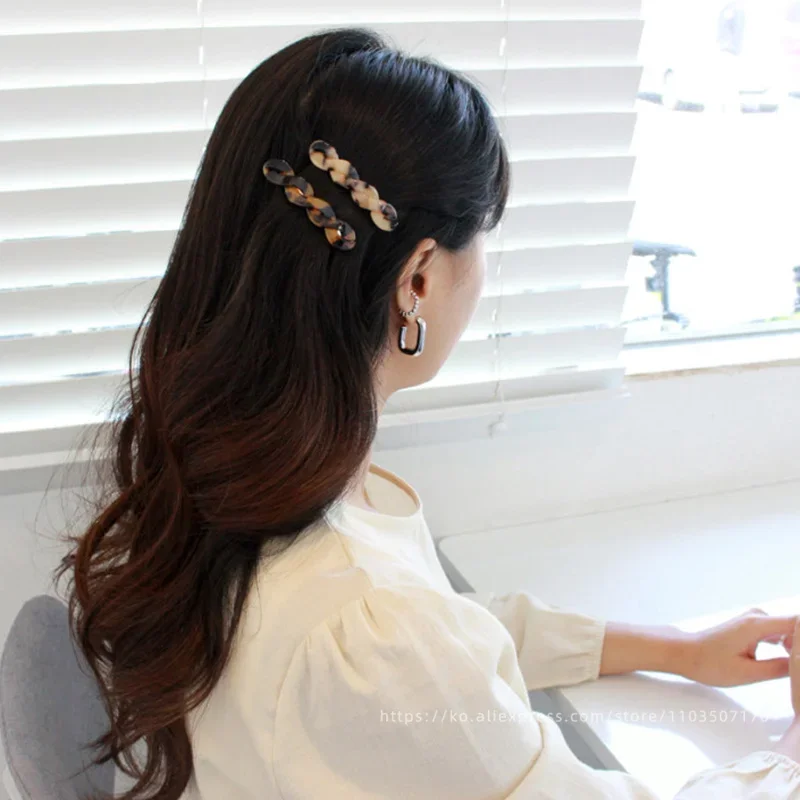French chain hair clip~Korean FRANCE ink tortoiseshell leopard print spring clip with straight bangs hair clip