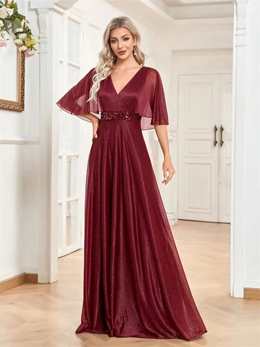 Vestidos de Noche formales brillantes y elegantes, vestido largo de lujo para mujer, vestido de fiesta de boda, vestidos de graduación de cóctel de manga corta 2025
